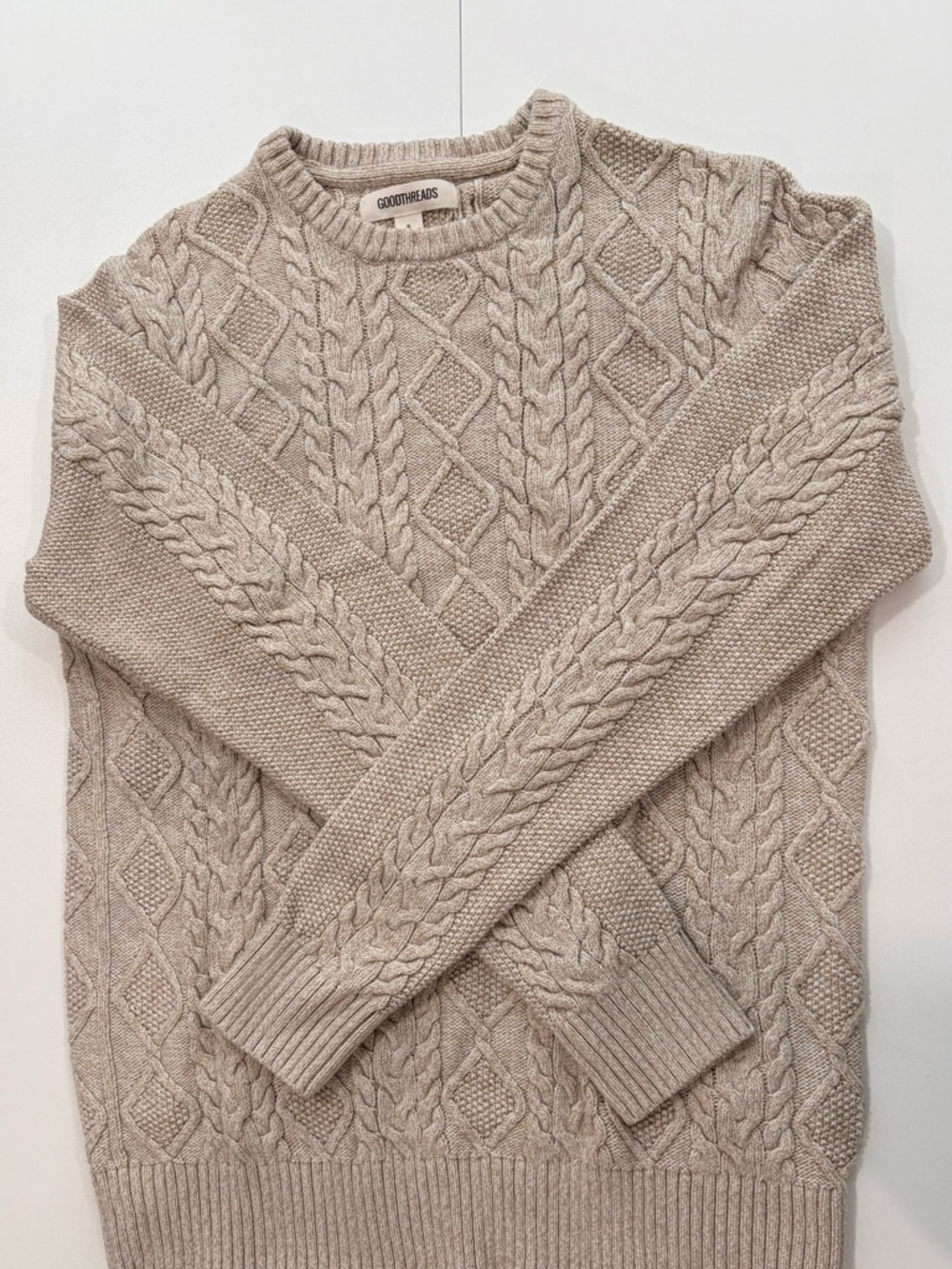 Goodthreads Cable Knit Crewneck Sweater in Beige Taupe